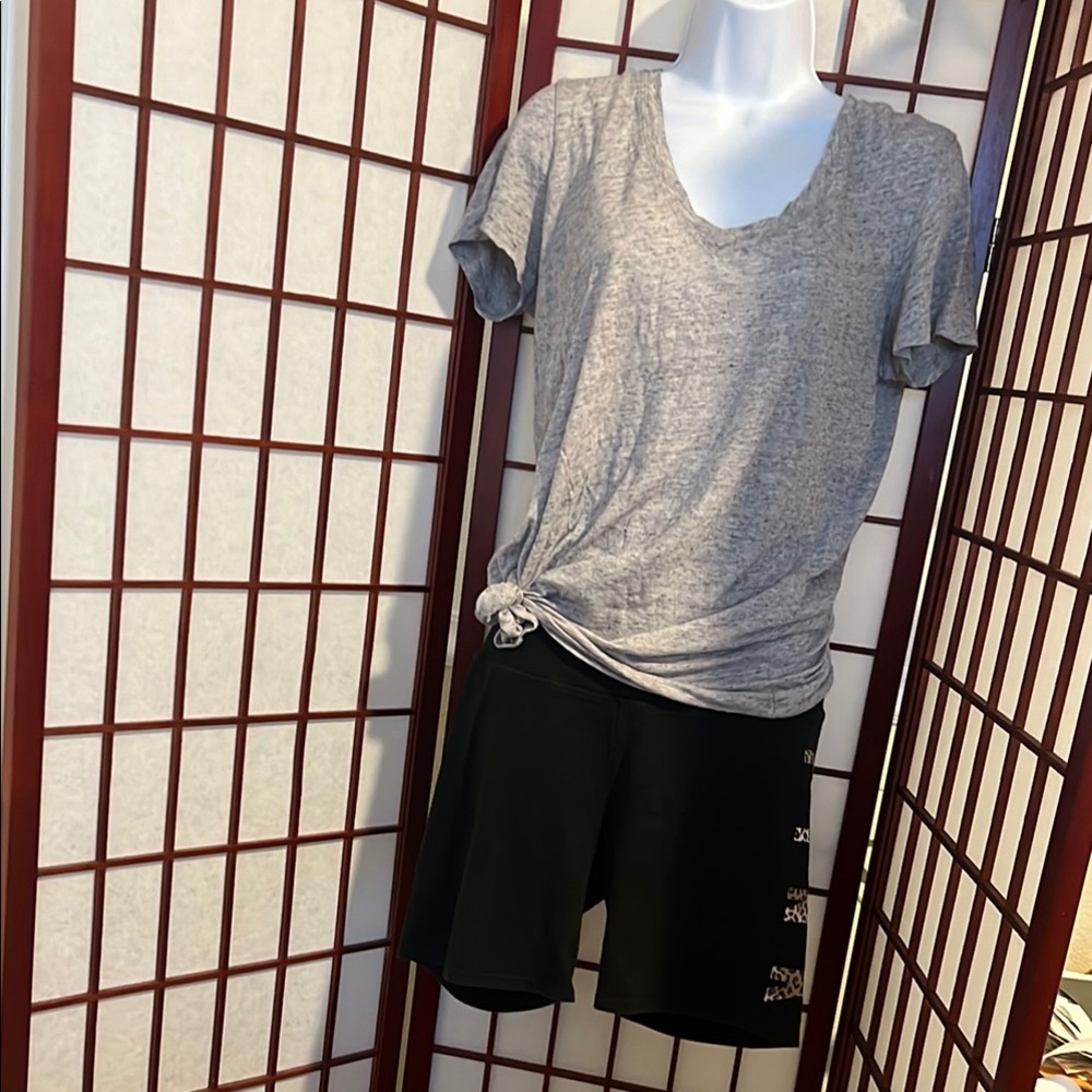Pink-Yoga Gray T-Shirt and Yoga Black Shorts Set w/ Animal Logo Print